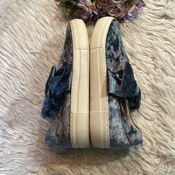 J/Slides Crushed Velvet Blue Annabelle Bow Slide On Sneakers - Picture 5 of 10